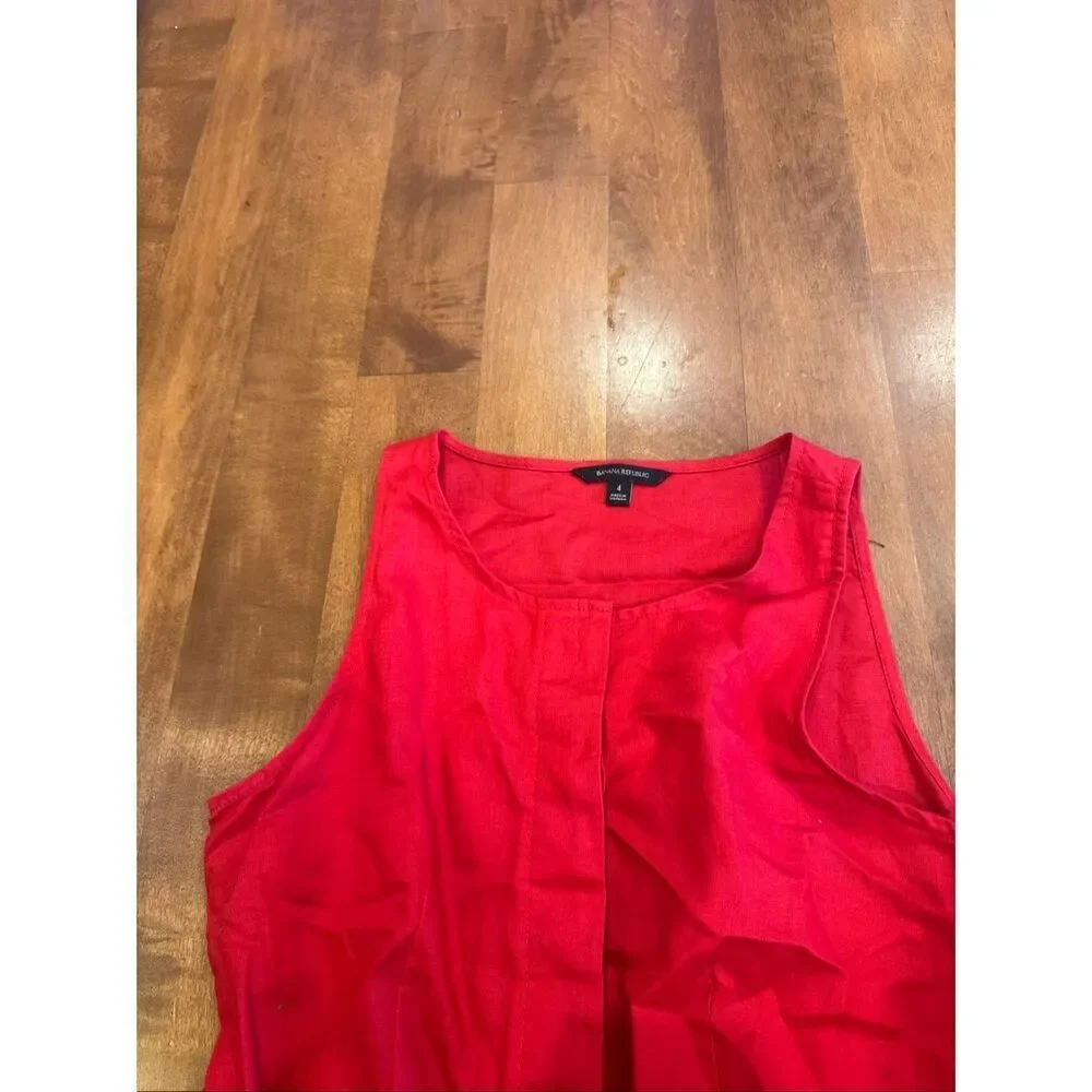 Banana Republic Red Linen Blend Jumpsuit Womens 4 Wide Leg Belted Sleeveless Poc